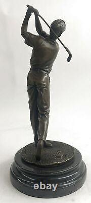 Signed Original Golfer Golf Trophy Game Sport Bronze Sculpture Marble Base Deal