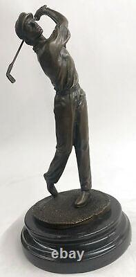 Signed Original Golfer Golf Trophy Game Sport Bronze Sculpture Marble Base Deal