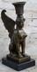 Signed Original High-quality Art Deco Bronze Sphinx Chair On A Marble Base