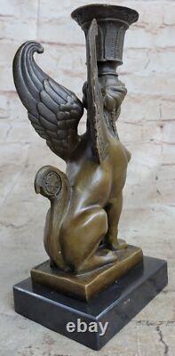 Signed Original High-Quality Art Deco Bronze Sphinx Chair on a Marble Base