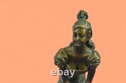 Signed Original Highly Detailed Genuine Bronze Maiden Marble Sculpture Statue
