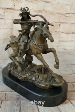 Signed Original Japanese Kamiko Samurai Warrior Bronze Marble Sculpture Artwork