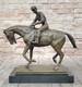Signed Original Jockey With Bronze Horse Marble Base Cast Iron Sculpture Decor