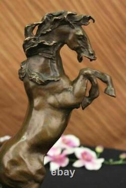 Signed Original Majestic Horse Rears On His Legs Bronze Sculpture Marble