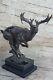 Signed Original Male Reindeer Buck Hunting Bronze Sculpture Marble Figurine Statue