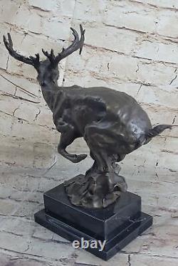 Signed Original Male Reindeer Buck Hunting Bronze Sculpture Marble Figurine Statue