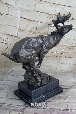 Signed Original Male Reindeer Buck Hunting Bronze Sculpture Marble Figurine Statue