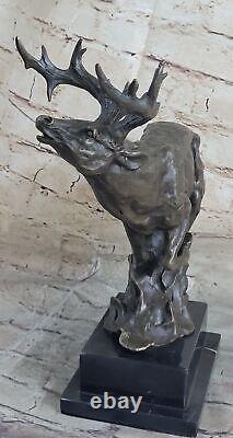 Signed Original Male Reindeer Buck Hunting Bronze Sculpture Marble Figurine Statue