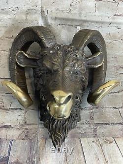 Signed Original Mascot RAM Head Bronze Sculpture Marble Base Art Deco Statue