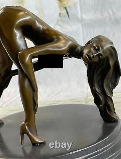 Signed Original Mavchi Chair Girl Bronze Sculpture Marble Base Figurine Statue