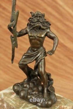 Signed Original Poseidon God of the Sea Bronze Marble Base Figurine Home Decor Art