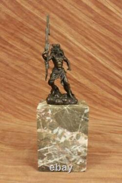 Signed Original Poseidon God of the Sea Bronze Marble Base Figurine Home Decor Art