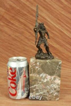 Signed Original Poseidon God of the Sea Bronze Marble Base Figurine Home Decor Art