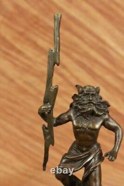 Signed Original Poseidon God of the Sea Bronze Marble Base Figurine Home Decor Art