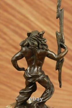 Signed Original Poseidon God of the Sea Bronze Marble Base Figurine Home Decor Art