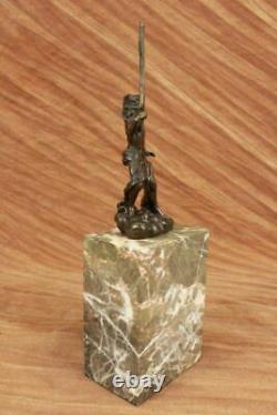 Signed Original Poseidon God of the Sea Bronze Marble Base Figurine Home Decor Art