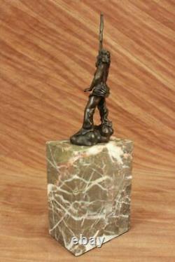 Signed Original Poseidon God of the Sea Bronze Marble Base Figurine Home Decor Art
