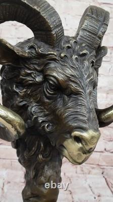 Signed Original RAM Mascot Bronze Head Sculpture on Marble Base Statue Figurine