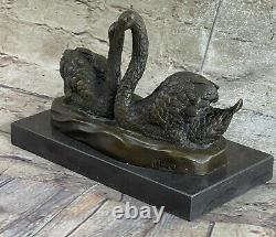 Signed Original Rare Swan Swans Bronze Sculpture Grand Detail Marble Figurine