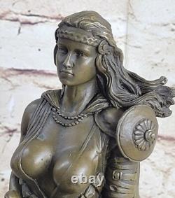 Signed Original Rigid Amazon Warrior Bronze Sculpture Statue Marble Figurine
