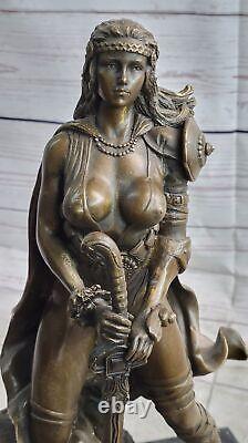 Signed Original Rigid Amazon Warrior Girl Bronze Sculpture Statue Marble