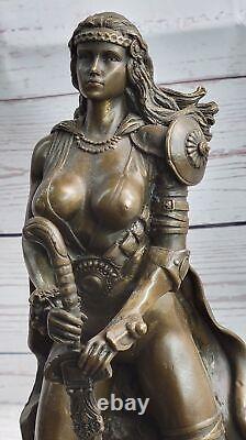Signed Original Rigid Amazon Warrior Girl Bronze Sculpture Statue Marble