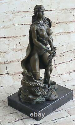 Signed Original Rigide Amazon Warrior Bronze Girl Sculpture Statue Marble