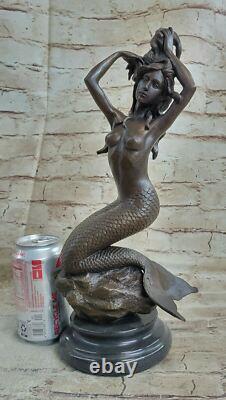 Signed Original Sexy Chair Mermaid Bronze Marble Mythical Sea Sculpture