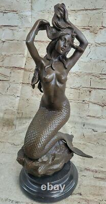 Signed Original Sexy Chair Mermaid Bronze Marble Mythical Sea Sculpture