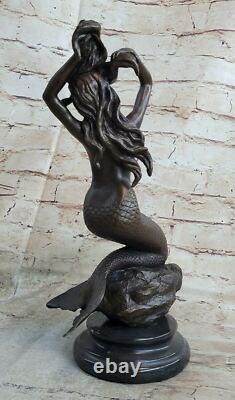 Signed Original Sexy Chair Mermaid Bronze Marble Mythical Sea Sculpture