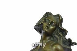 'Signed Original Sexy Chair Mermaid Bronze Sculpture Mythical Marble Figurine'