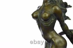 'Signed Original Sexy Chair Mermaid Bronze Sculpture Mythical Marble Figurine'
