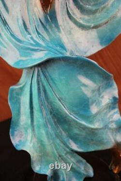 Signed Original Tango Dancer Blue Patina Bronze Marble Base Carving Hot Font