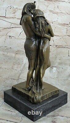 Signed Original Vitaleh Egyptian Loving Couple Bronze Sculpture Marble Statuette