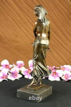 Signed Original Vitaleh Egyptian Who Loves Female Bronze Sculpture Marble Statue