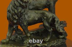 Signed Original Wolf Hurlant Bronze Sculpture Marble Socle Statue Gift Decor