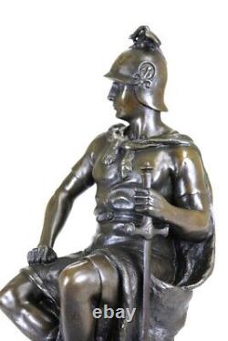 Signed Picault Romain Legion Soldier Warrior Bronze Marble Sculpture Statue