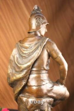 Signed Picault Romain Legion Soldier Warrior Bronze Marble Sculpture Statue Deco