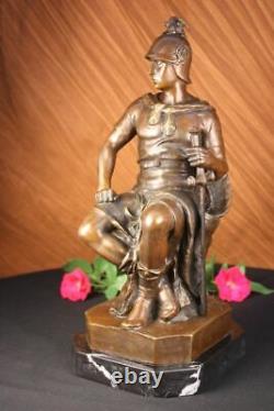 Signed Picault Roman Legion Soldier Warrior Bronze Marble Sculpture Statue Decoration