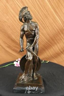 Signed Pierre Romain Legion Soldier Bronze Marble Base Sculpture Figure