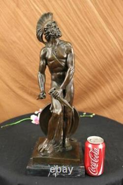 Signed Pierre Romain Legion Soldier Bronze Marble Base Sculpture Figure Open