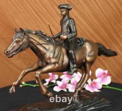 Signed Pj Mene Artisanal Bronze Soldier Horse Sculpture Marble Figure