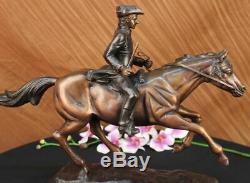 Signed Pj Mene Bronze Craft Soldier Horse Sculpture Marble Figurine Decor