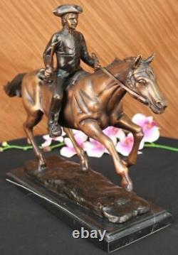 Signed Pj Mene Handicraft Bronze Soldier Horse Sculpture Marble Figurine