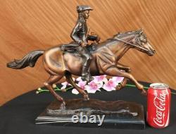 Signed Pj Mene Handicraft Bronze Soldier Horse Sculpture Marble Figurine Decor