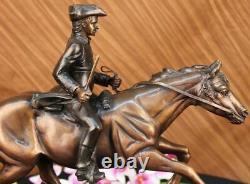Signed Pj Mene Handicraft Bronze Soldier Horse Sculpture Marble Figurine Decor