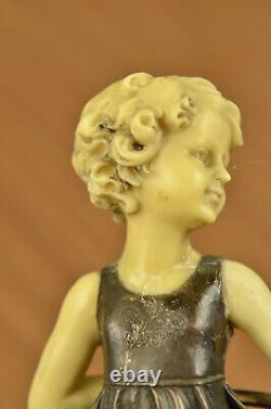 Signed Preiss Innocence Young Bronze Girl-bone Marble Sculpture Hot Fonte Figure