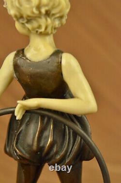 Signed Preiss Innocence Young Bronze Girl-bone Marble Sculpture Hot Fonte Figure