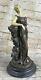 Signed Preiss Pretty Woman Standing Next To A Rock Bronze Marble Base Sculpture
