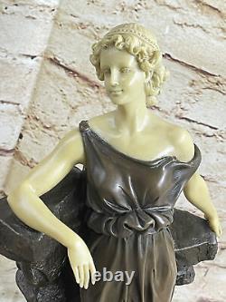 Signed Preiss Pretty Woman Standing Next to a Rock Bronze Marble Base Sculpture